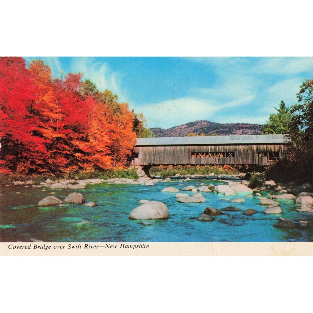 Vintage Covered Bridge over Swift River New Hampshire Postcard 1976 Dick Smith - Picture 1 of 2